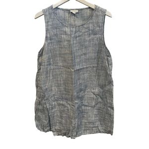 J.Jill Stylish Pure Jill Linen Blue Agate/White Wrap Tunic Tank Top Size Medium